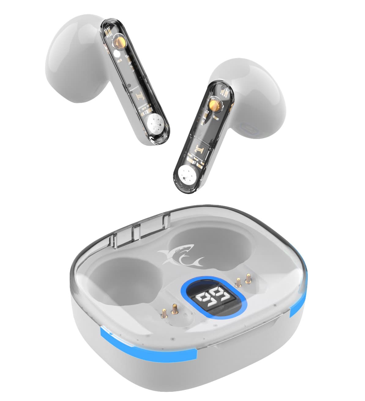 Auricolari Wireless Bluetooth v5.3 con Custodia di Ricarica Display LED Bianco - White Shark ICSB-HYPERBEATW