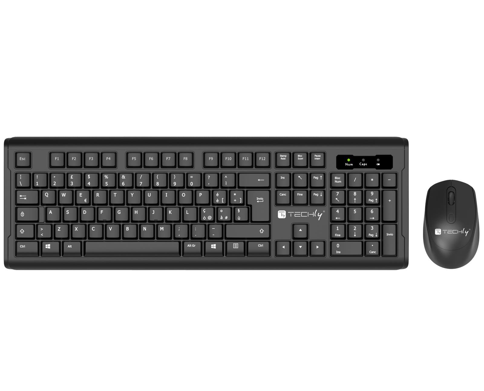 Kit Tastiera e Mouse Wireless 2.4GHz 1600 DPI Nero - Techly ICTWC008B