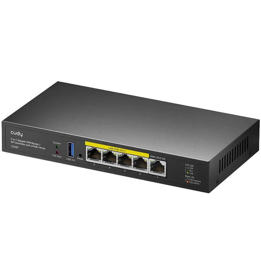 Router 2in1 SMB VPN / AP Controller con 4 Porte PoE+ C200P - Cudy ICU-C200P