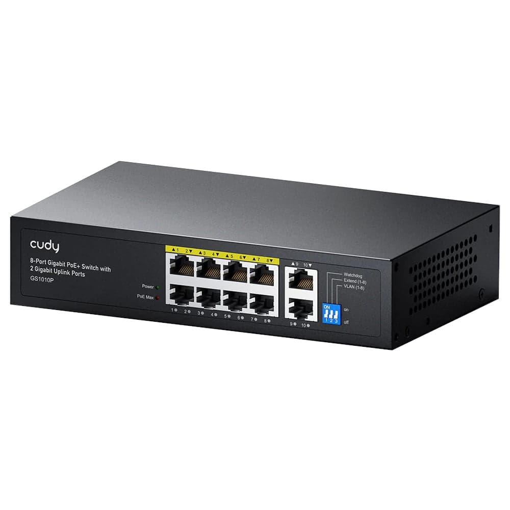 Switch Gigabit PoE+ 8 Porte con 2 Uplink GbE, GS1010P Nero - Cudy ICU-GS1010P