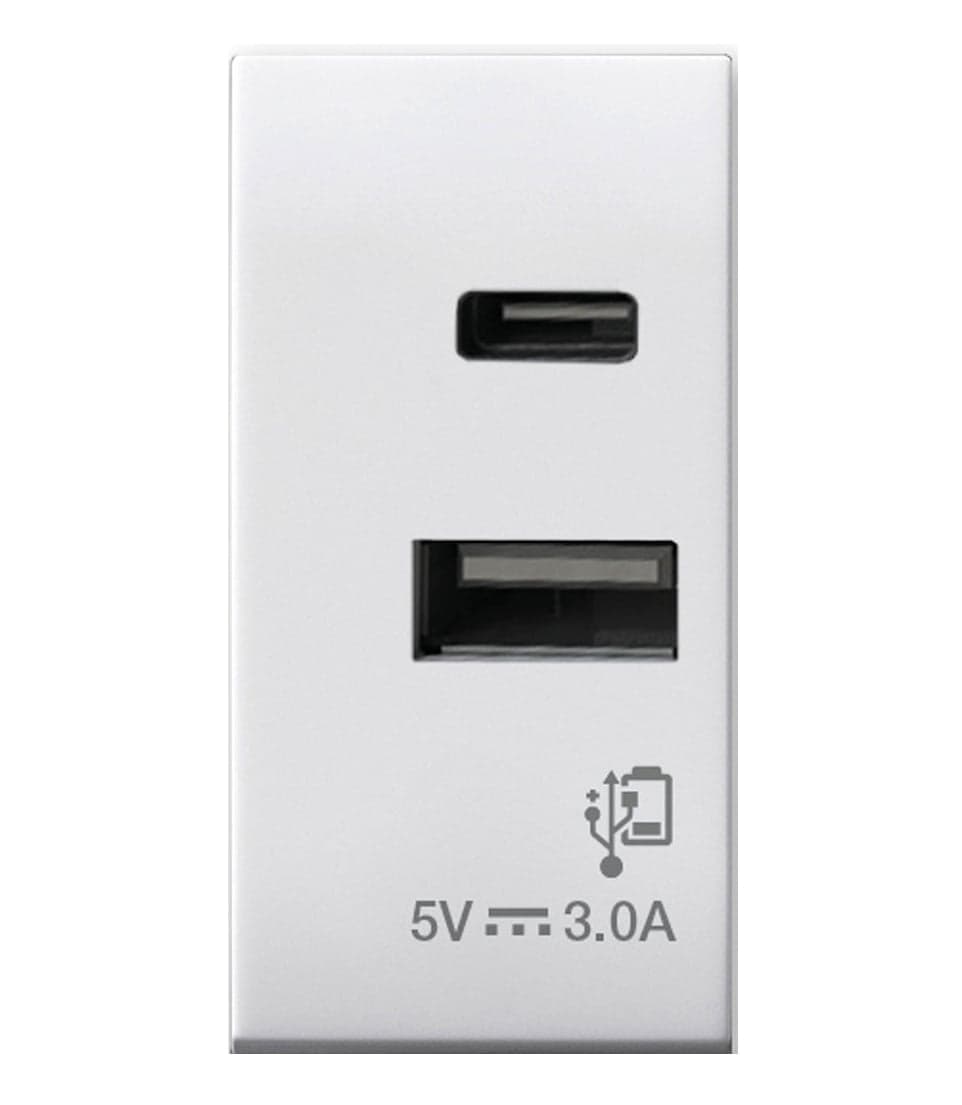 Caricatore USB-A e USB-C 3A 5V 1 Modulo Bianco Lucido - AVE ICV-441082USBAC
