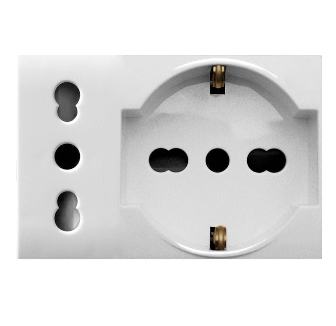 Presa Schuko Bipasso Universale 2P+T 10/16A 250V 3 Moduli Bianco Lucido - AVE ICV-44109015MB