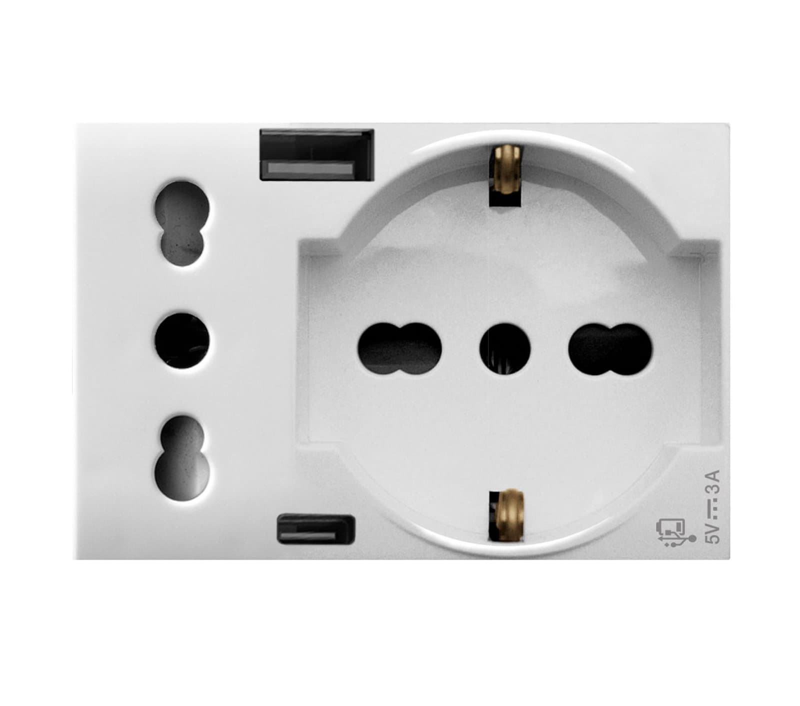 Domus S44 Presa Schuko Presa Italiana USB-A e USB-C 2P+T 10/16A 250V 3 Moduli Bianco Lucido - AVE ICV-44109015USB