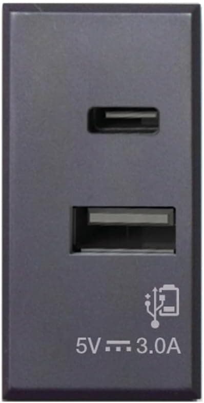 Caricatore USB universale USB-A e USB-C 3A 230V 1 modulo grigio opaco - AVE ICV-445082USBAC