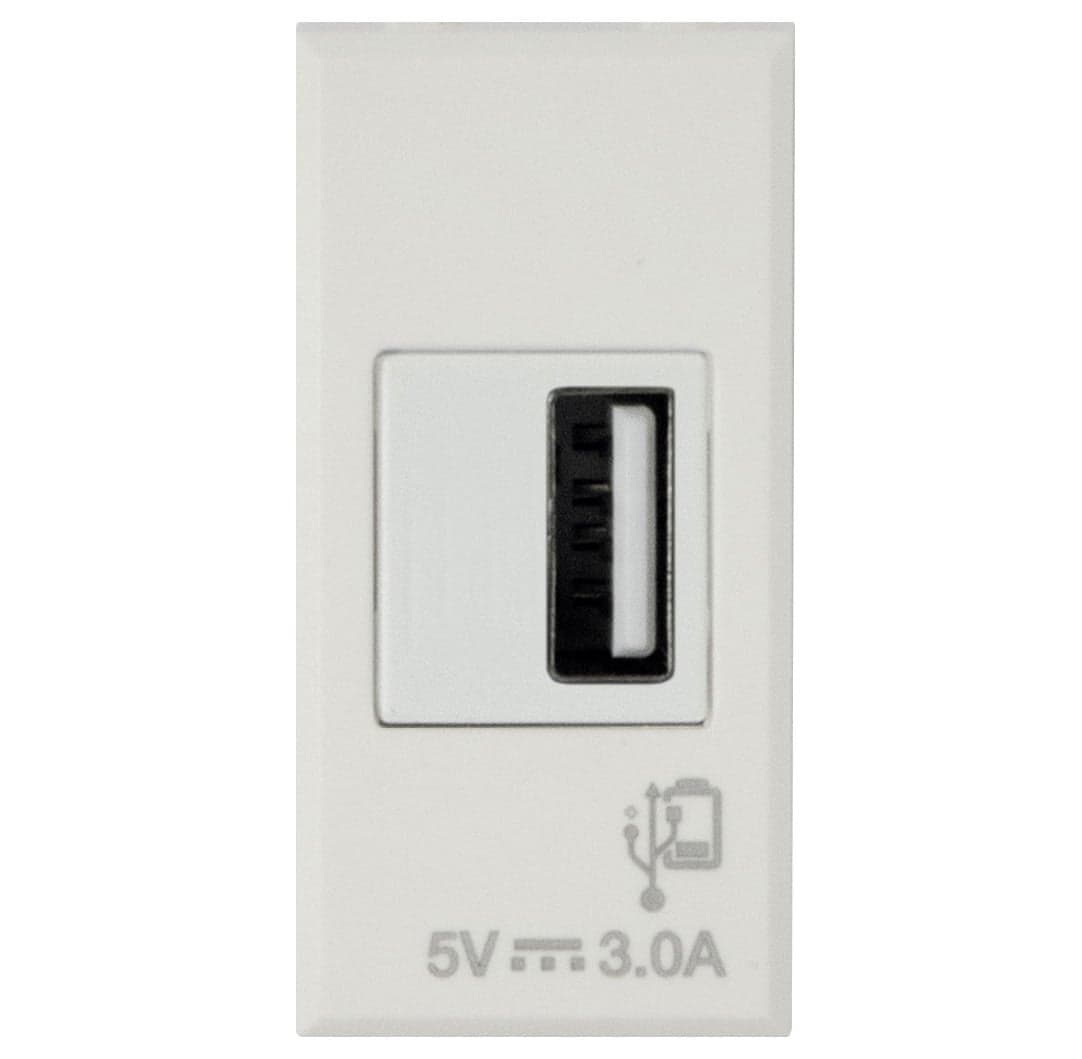 Caricatore USB-A 3A 240V 1 Modulo Bianco Opaco - AVE ICV-446082USB3A