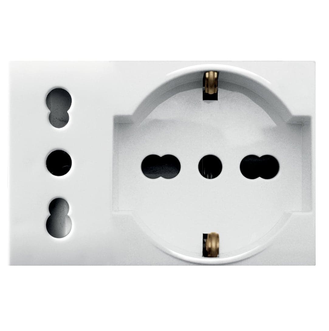 Presa Schuko + Presa Italiana 2P+T 10/16A 250V 3 Moduli Bianco Opaco - AVE ICV-44609015MB