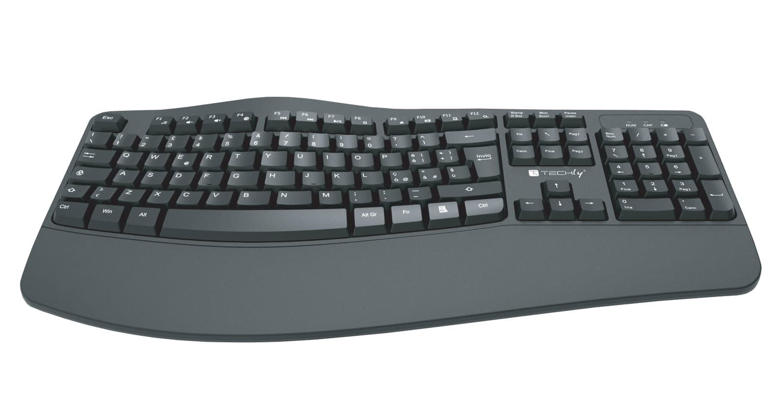 Tastiera Ergonomica Wireless Slim Design Curvo - Techly IDATA 955-UBK-ERGO