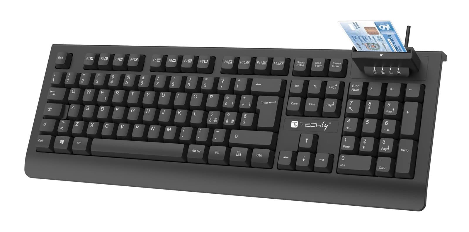 Tastiera USB con lettore smart card integrato per CNS CIE CRS - Techly IDATA 955-UBK-SMART