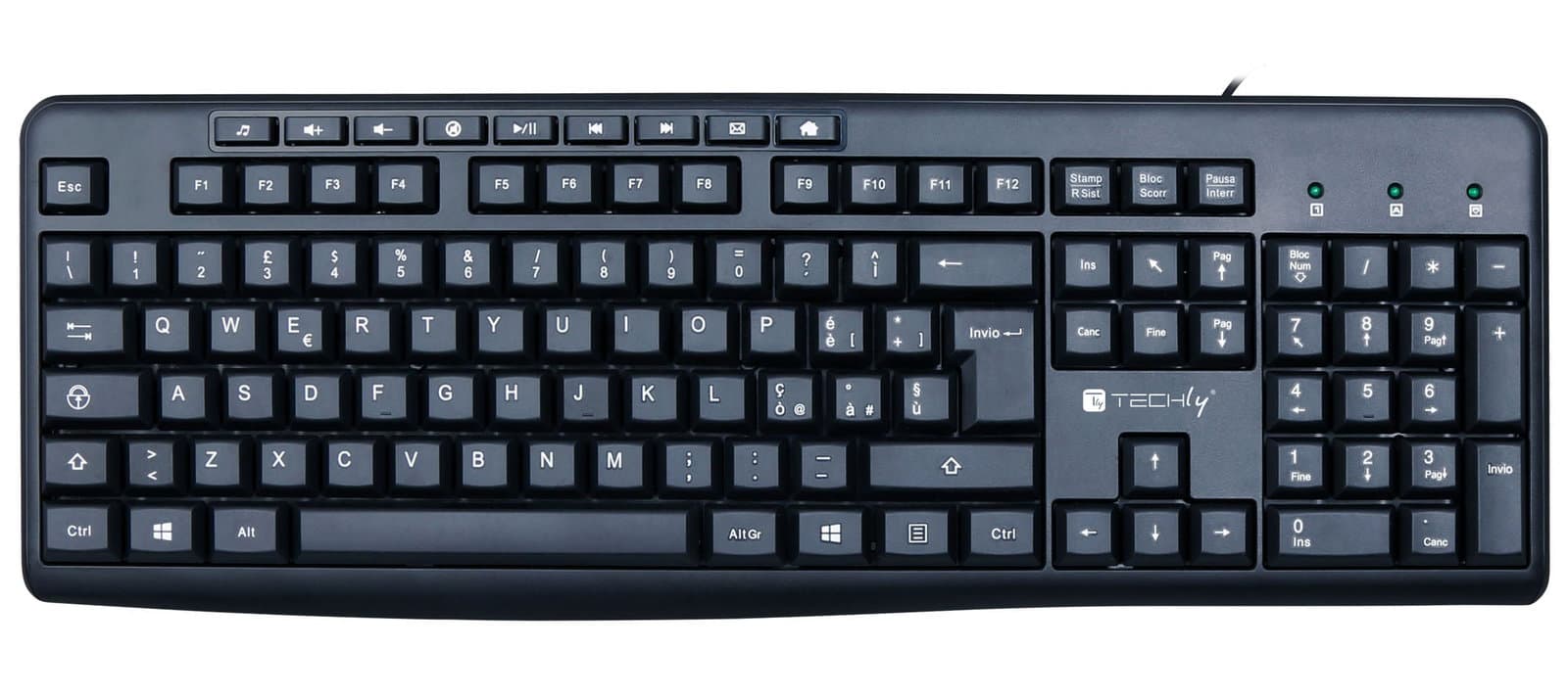 Tastiera USB 104 Tasti + 9 Multimediali Layout Italiano Nero - Techly IDATA 955-UBK-TM