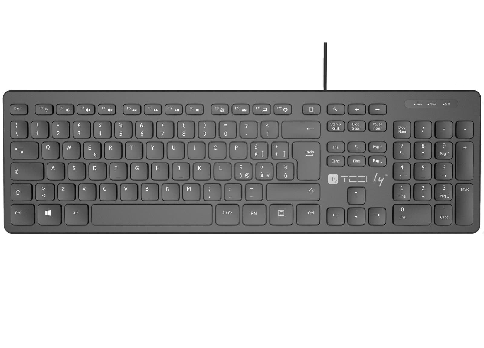 Tastiera USB 109 Tasti Layout Italiano con Hub 3 Porte USB Nero - Techly IDATA 955-UBKH