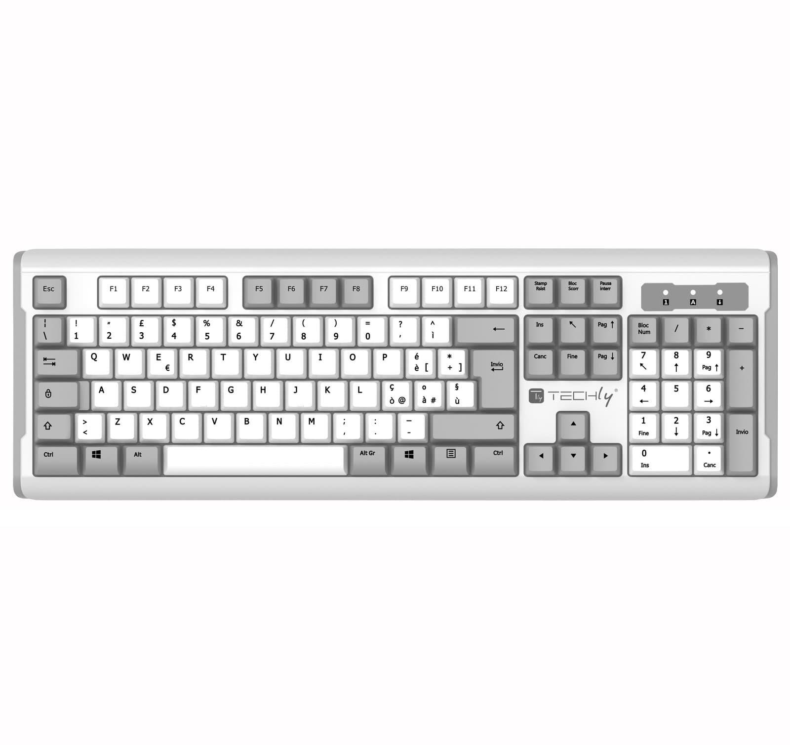 Tastiera Standard USB con Cavo 105 Tasti Bianco e Grigio - Techly IDATA 955-UGYW