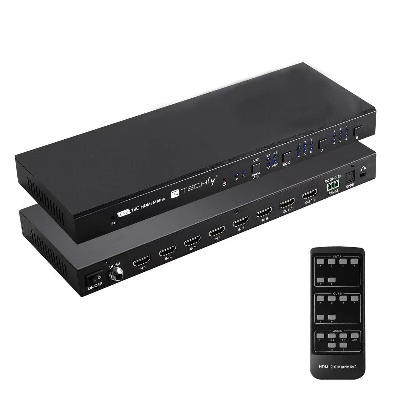 Matrix HDMI 2.0 6x2 18Gbps 4K@60Hz con ARC - Techly IDATA HDMI-H62V