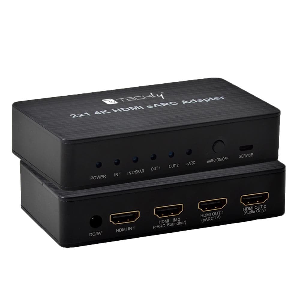 Switch HDMI 2.0 2x1 4K@60Hz con Splitter Audio eARC/ARC per Soundbar - Techly IDATA HDMI2-4K2EARC