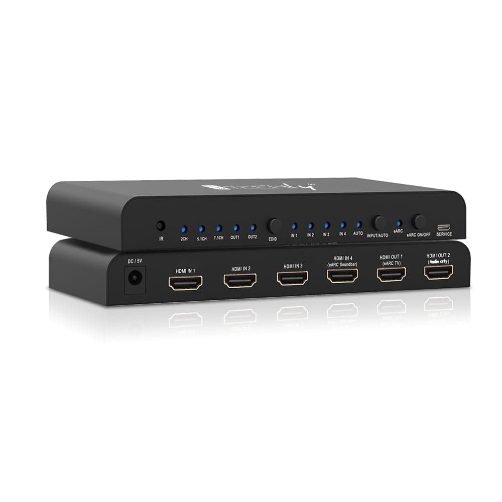 Switch HDMI 2.0 4x1 4K@60Hz con Splitter Audio eARC/ARC per Soundbar - Techly IDATA HDMI2-4K4EARC