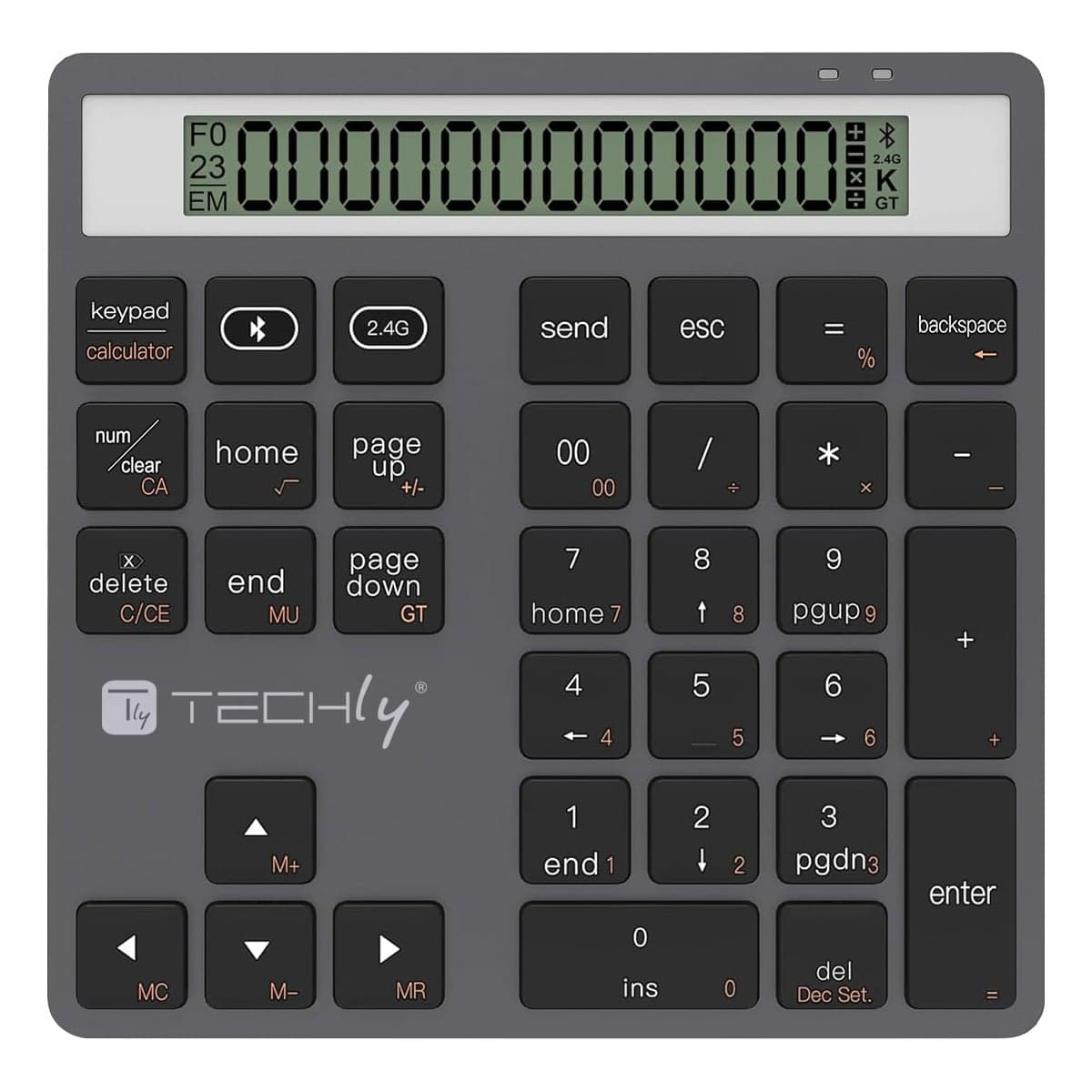 Tastierino Numerico BT V5.0 Wireless 2in1 con Calcolatrice Grigio Scuro - Techly IDATA KB-1005CAL