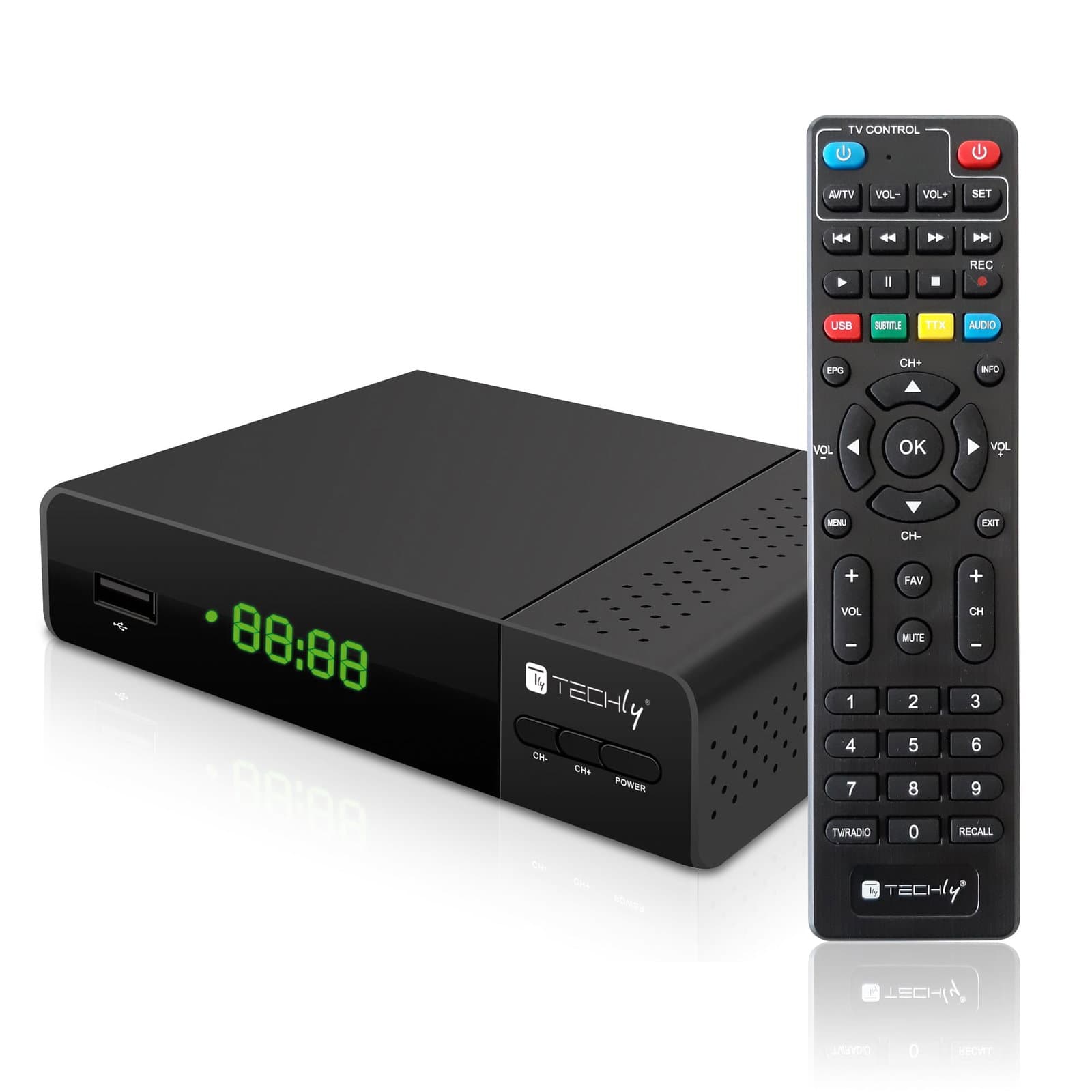 Decoder Ricevitore Digitale Terrestre DVB-T/T2 H.265 HEVC 10bit con Display - Techly IDATA TV-DT2PLB