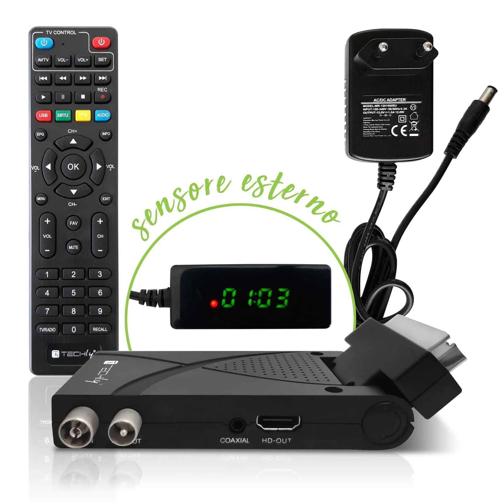 Decoder Ricevitore Digitale Terrestre DVB-T/T2 H.265 HEVC 10bit USB HDMI Scart - Techly IDATA TV-DT2SCA