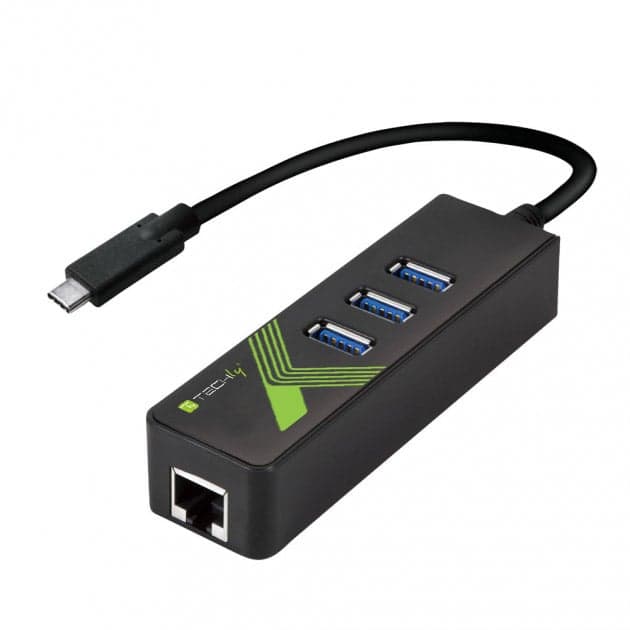 Adattatore USB-C Ethernet Gigabit con Hub 3 Porte USB-A 3.0 - Techly IDATA USB-ETGIGA-3C2