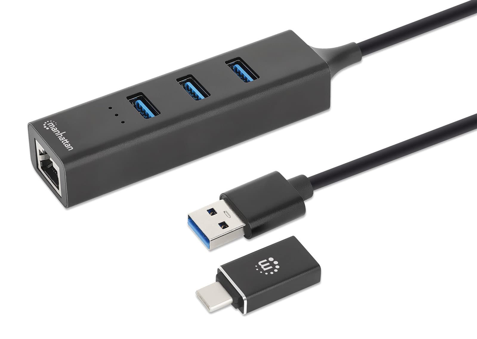 Hub USB 3.2 3 Porte Combo Type-C/A con Adattatore di Rete Gigabit - Manhattan IDATA USB-ETGIGA-CB