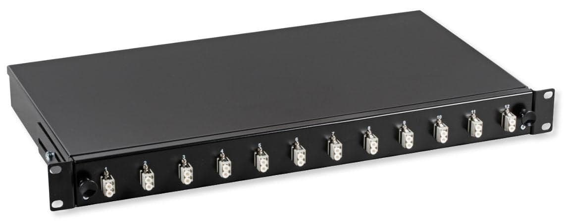 Cassetto ottico 19" 1HE 12 bussole LC Duplex multimodale OM2 nero - OEM ILWL SB-DT-12LCDM