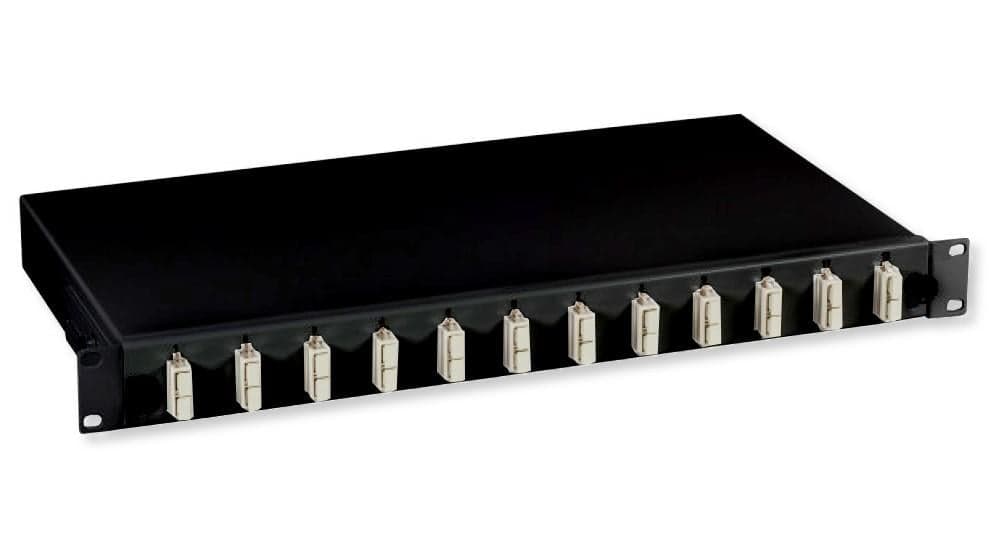 Cassetto ottico 19" 1HE 12 bussole SC Duplex multimodale OM2 nero - OEM ILWL SB-DT-12SCDM