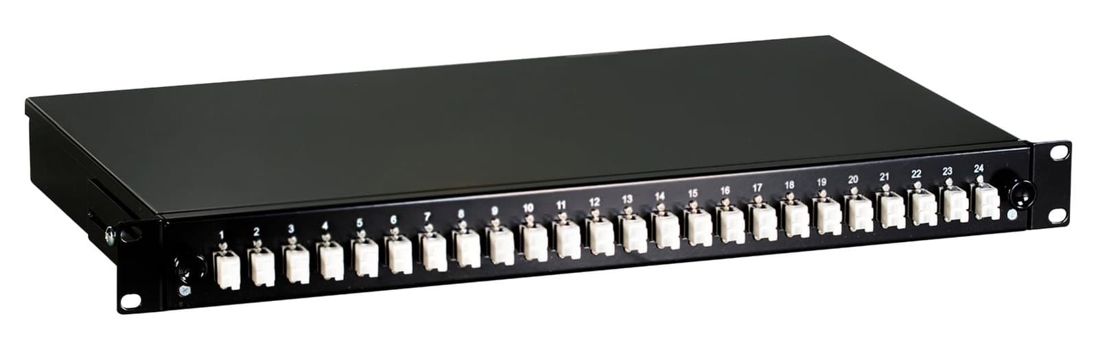 Cassetto Ottico 19" 1HE 24 bussole LC Duplex Multimodale OM2 Nero - OEM ILWL SB-DT-24LCDM