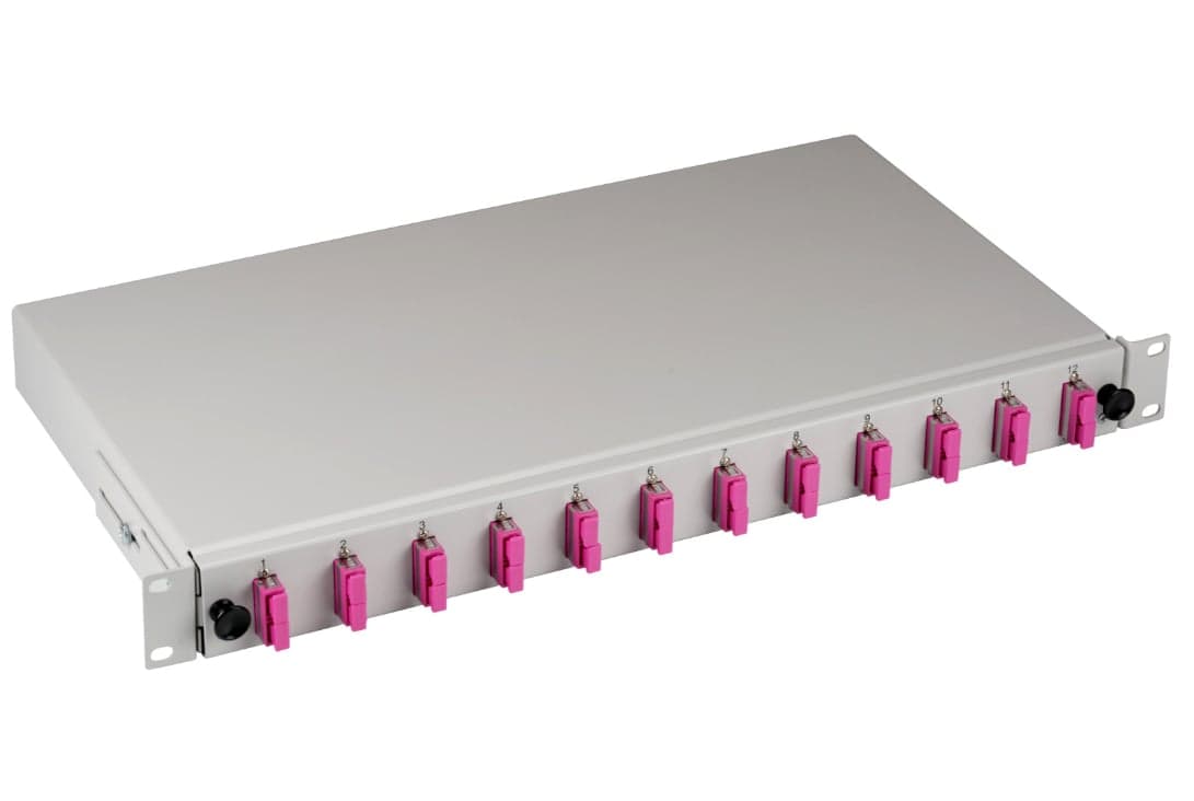 Cassetto Ottico 19" Assemblato con 12 Bussole e 24 Pigtails SC Duplex Multimodale OM4 - ILWL SB-PG-12SCOM4G