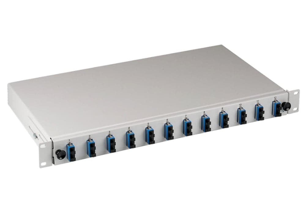 Cassetto Ottico 19" 1HE Assemblato 12 Bussole SC Duplex OS2 24 Pigtails - OEM ILWL SB-PG-12SCOS2G
