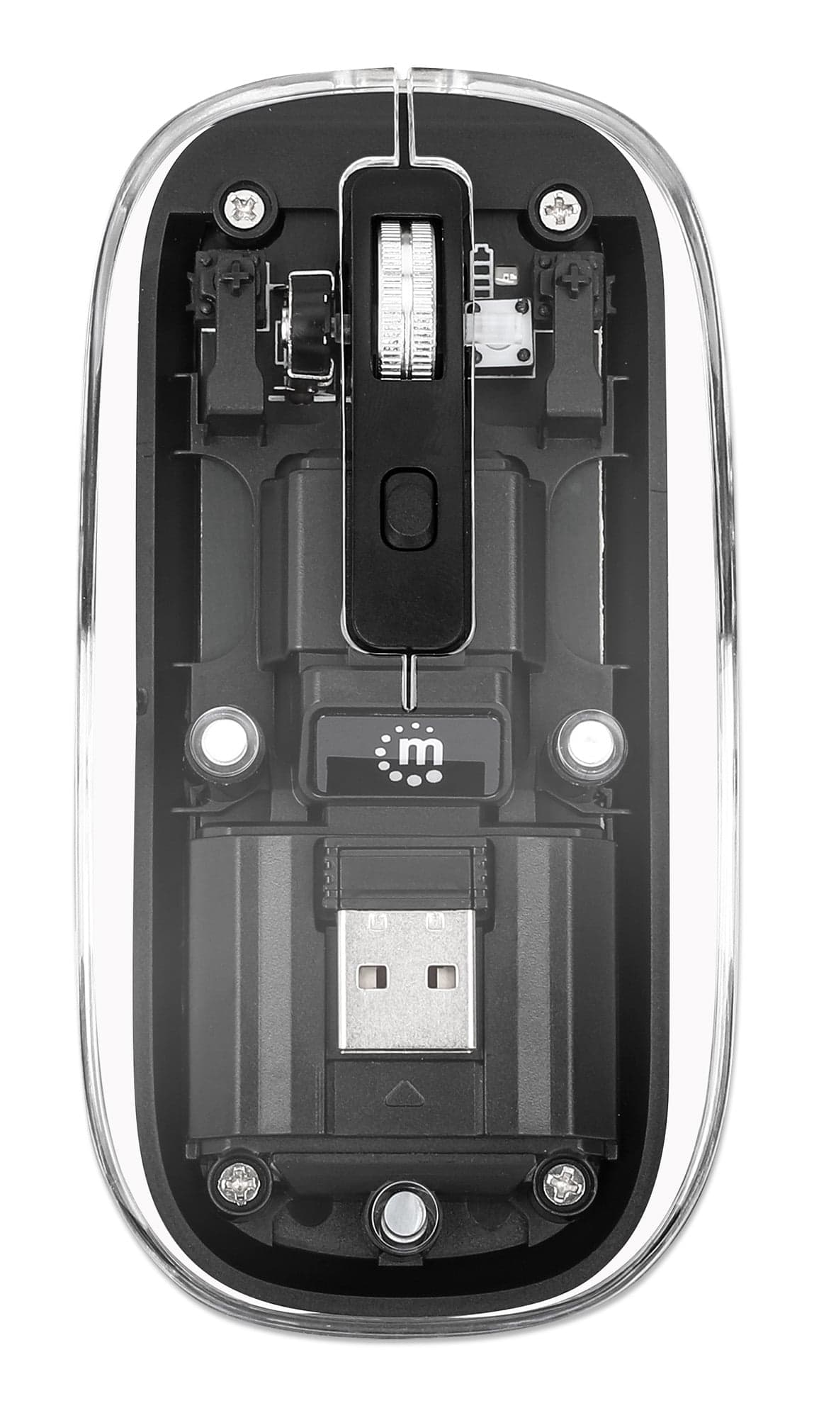 Mouse Ottico Wireless 1600 Dpi con Micro Ricevitore USB Nero Trasparente - Manhattan IM 190-TRANSP-BK