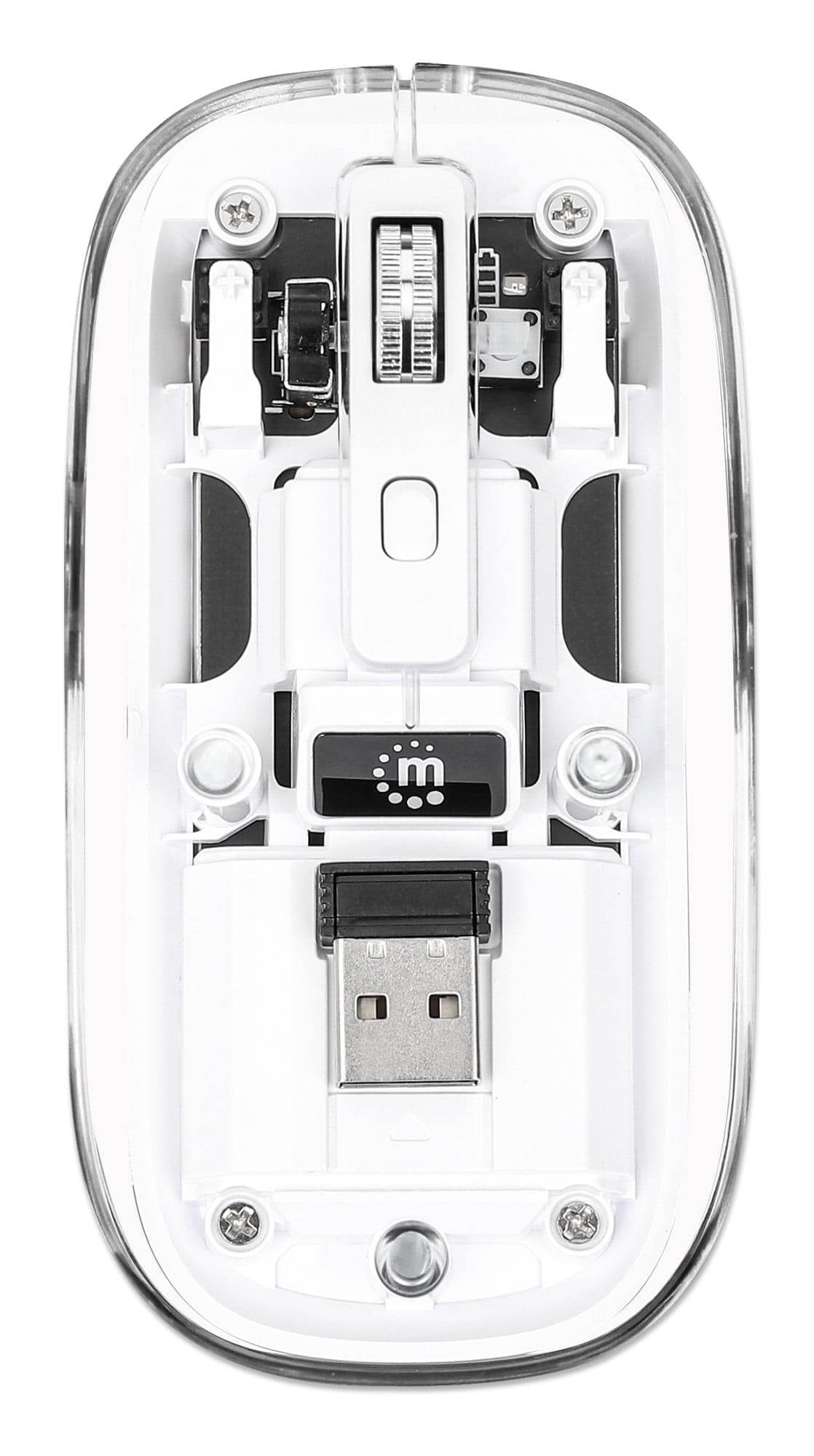 Mouse Ottico Wireless 1600 Dpi con Micro Ricevitore USB Bianco Trasparente - Manhattan IM 190-TRANSP-WH