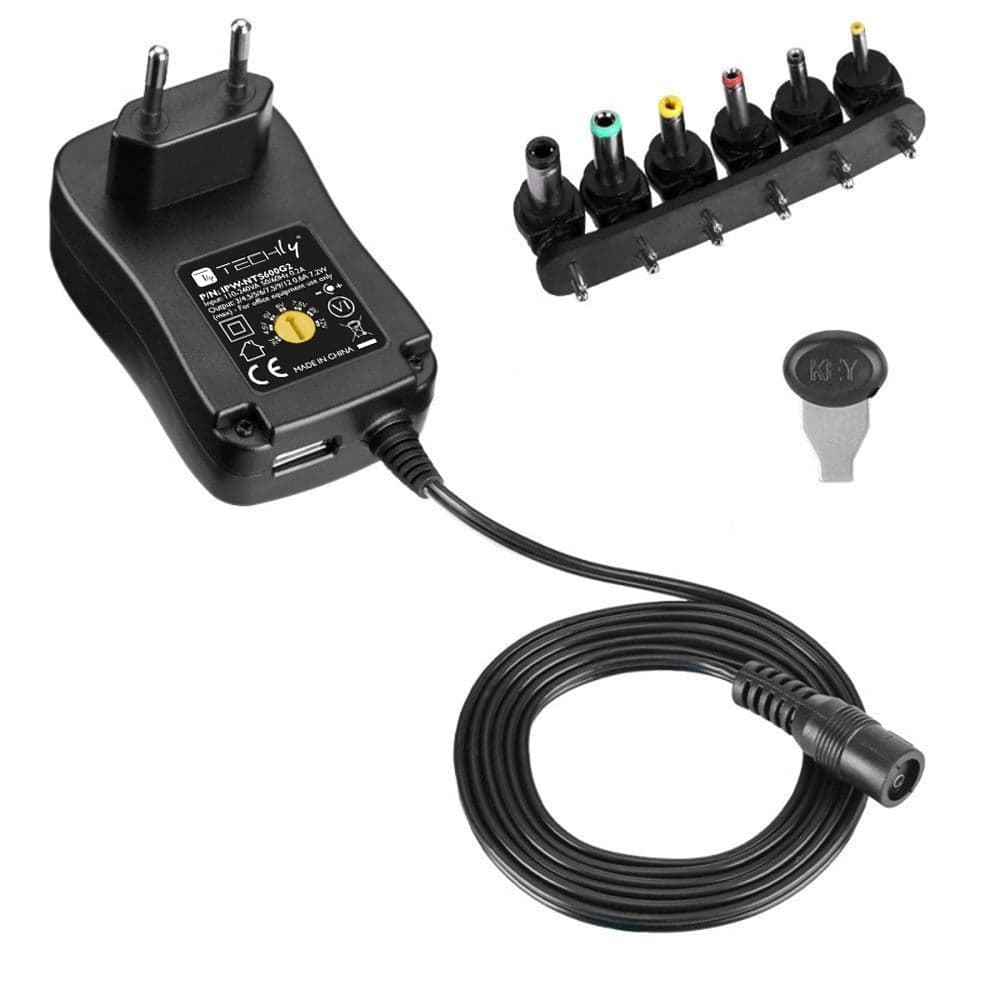 Alimentatore Universale Regolabile 7,2W AC/DC 3V-12V 600 mA con 6 Spine - Techly IPW-NTS600G2