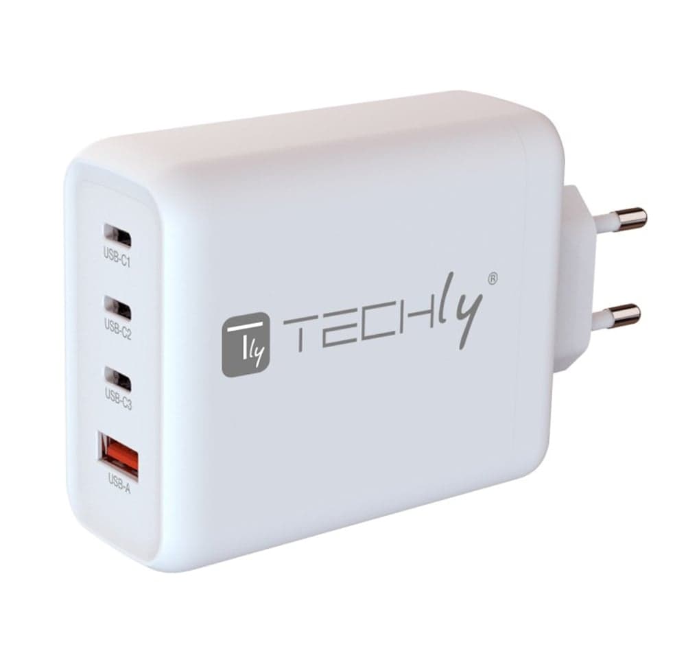 Caricatore GaN 140W 3x USB-C + 1x USB-A Bianco - Techly IPW-PD140W-WH