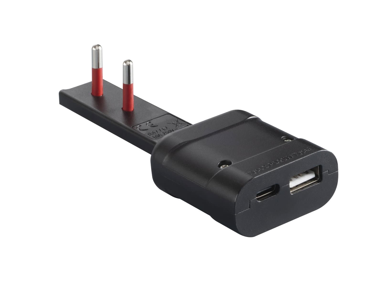 Spina Italiana Ultrapiatta USB-A e USB-C 2P+T 250V 10A 20W Nera - Rosi IPW-SP10-FLAB