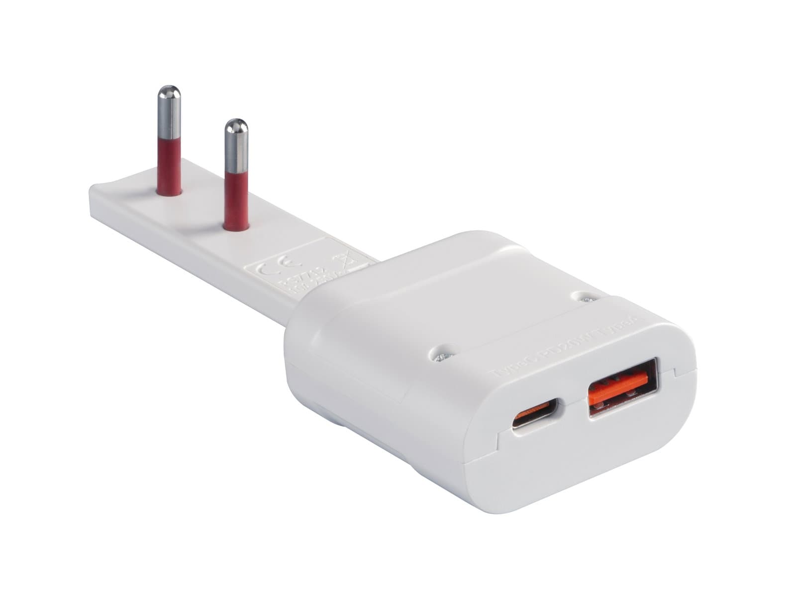 Spina Italiana Ultrapiatta USB-A e USB-C 2P+T 250V 10A 20W Bianca - Rosi IPW-SP10-FLACW