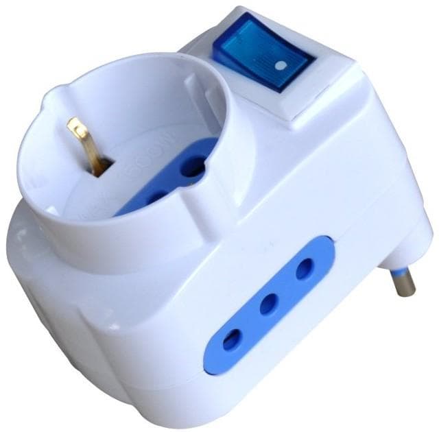 Adattatore con spina 10A 2 prese 10A e 1 Schuko con interruttore - Techly IPW-TRP-310W