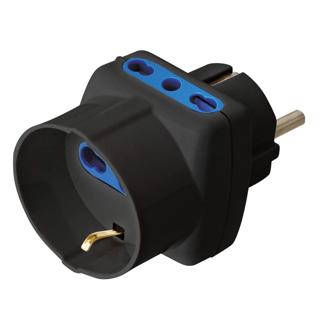 Adattatore Triplo Spina Schuko a Prese Bipasso con Schuko Nero - Techly IPW-TRP1040BK