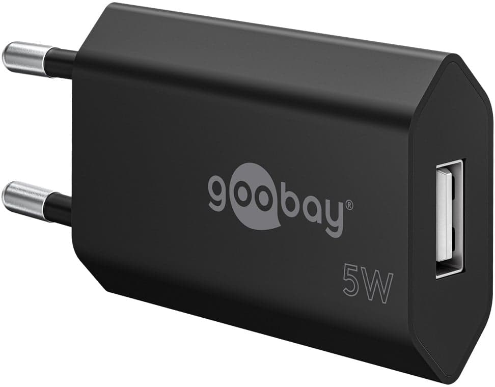 Caricatore USB 1A 5W Compatto Spina Europea Nero - Goobay IPW-USB-1AVB