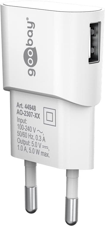 Caricatore USB 1A 5W Compatto Spina Europea Bianco - Goobay IPW-USB-1AVW