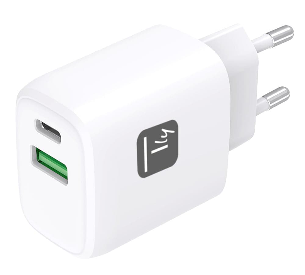 Caricatore Alimentatore GaN USB-C 20W e USB-A 18W da Muro - Techly IPW-USB-20WACG