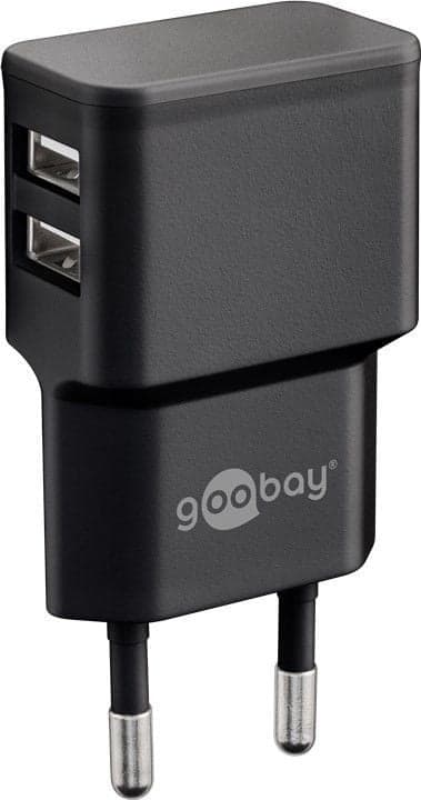 Caricatore da Muro 2 Porte USB-A 12W Slim Design Nero - Goobay IPW-USB-224B