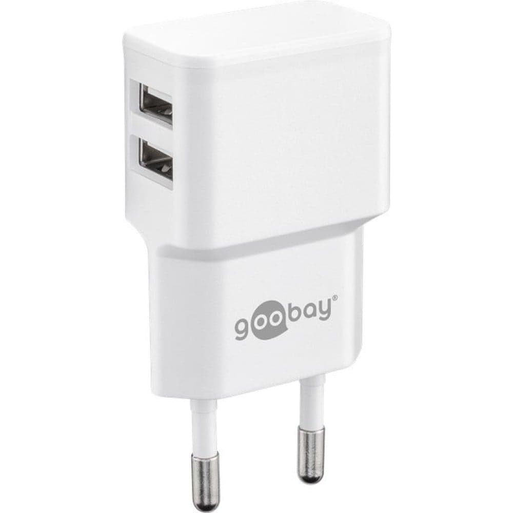 Caricatore da Muro 2 Porte USB-A 12W Slim Design Bianco - Goobay IPW-USB-224W