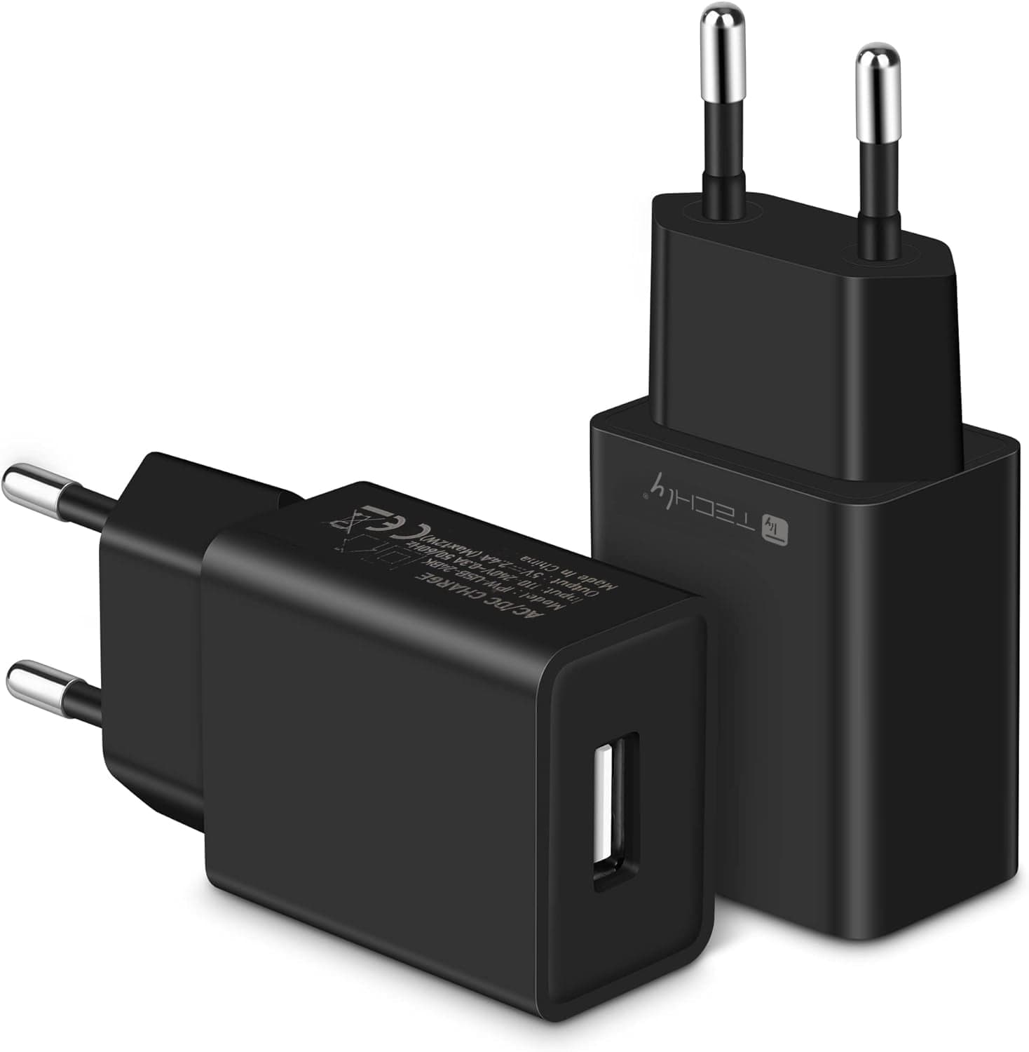 Caricatore alimentatore USB-A da muro 5V 2.4A per smartphone o tablet - Techly IPW-USB-24BK