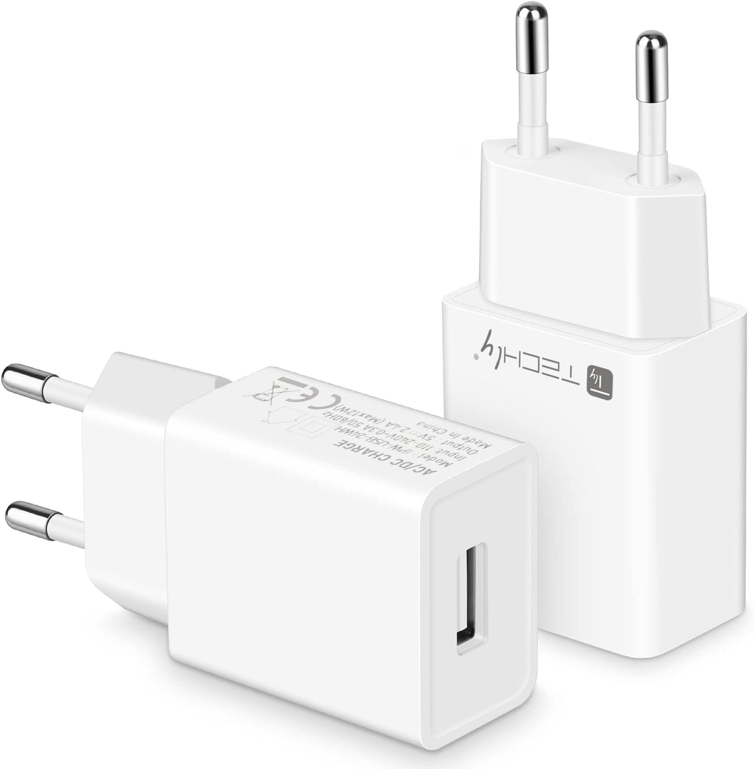 Caricatore alimentatore USB-A da muro 5V 2.4A per smartphone o tablet - Techly IPW-USB-24WH
