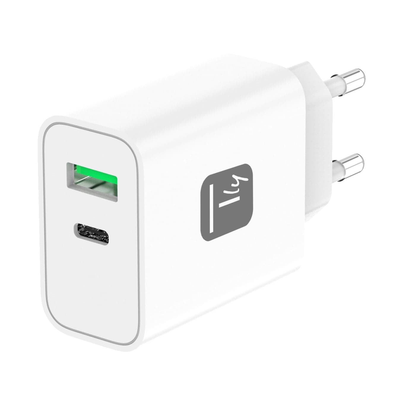 Caricatore Alimentatore GaN USB-C 30W e USB-A QC3.0 da Muro - Techly IPW-USB-30WACG