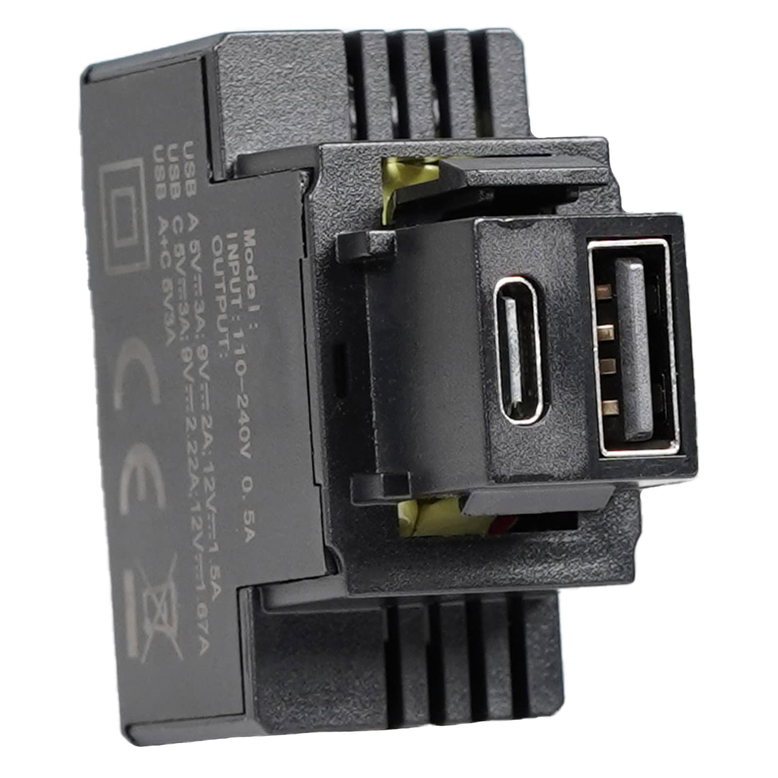 Alimentatore Compatto da Incasso Keystone USB-A e USB-C 20W 5-12V Nero - FME IPW-USB-AC3AB