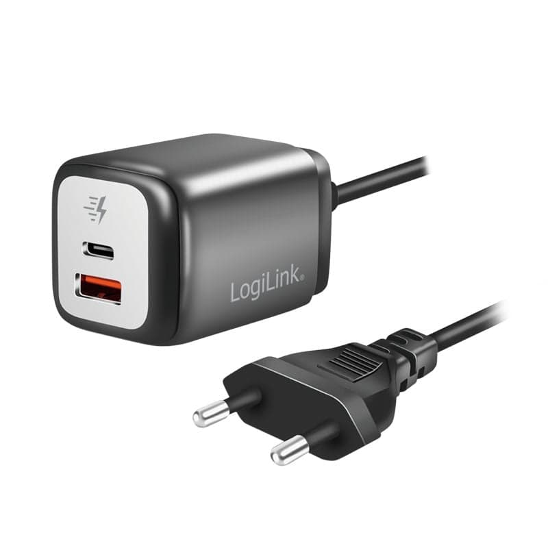 Caricatore Alimentatore GaN 1x USB-C™ 1x USB-A 30W con Cavo - Logilink IPW-USB-CBLCA30