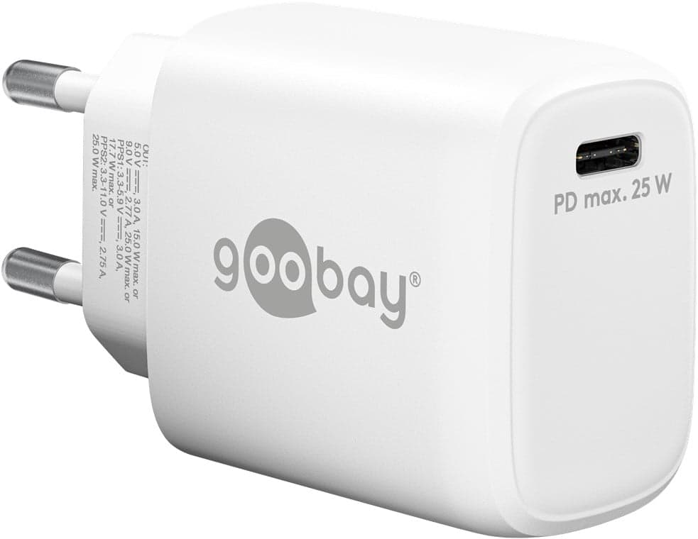 Caricatore GaN USB-C PD 25W da Muro Bianco - Goobay IPW-USB-G25WH