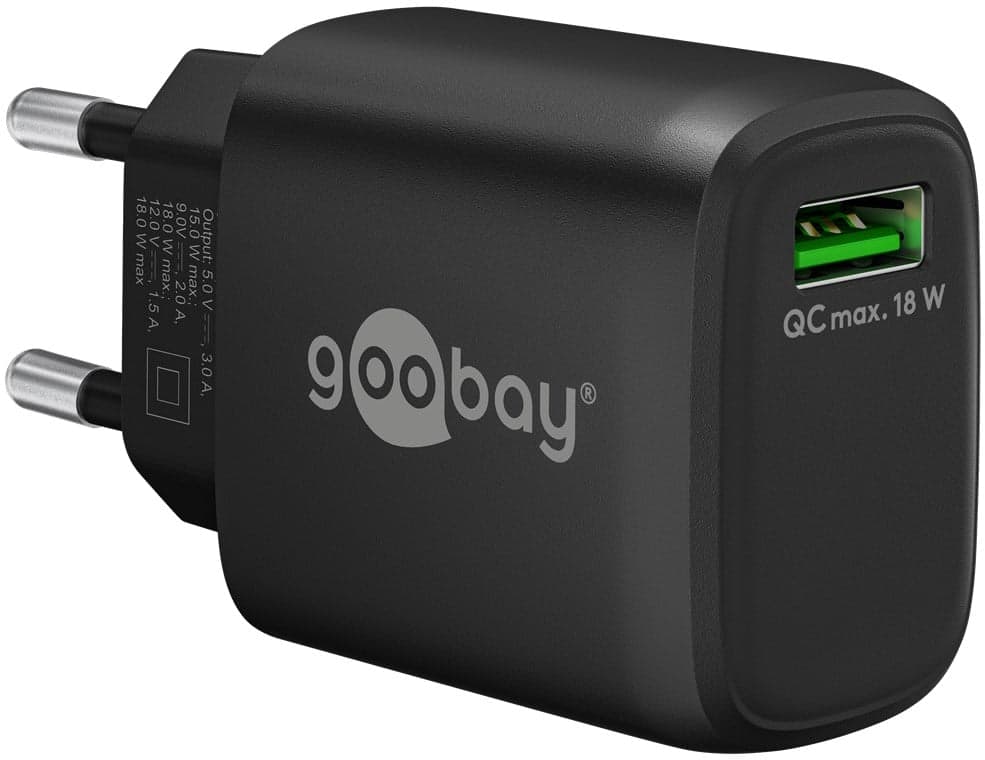 Caricabatterie USB QC 3.0 18W Nero - Goobay IPW-USB-QB18B
