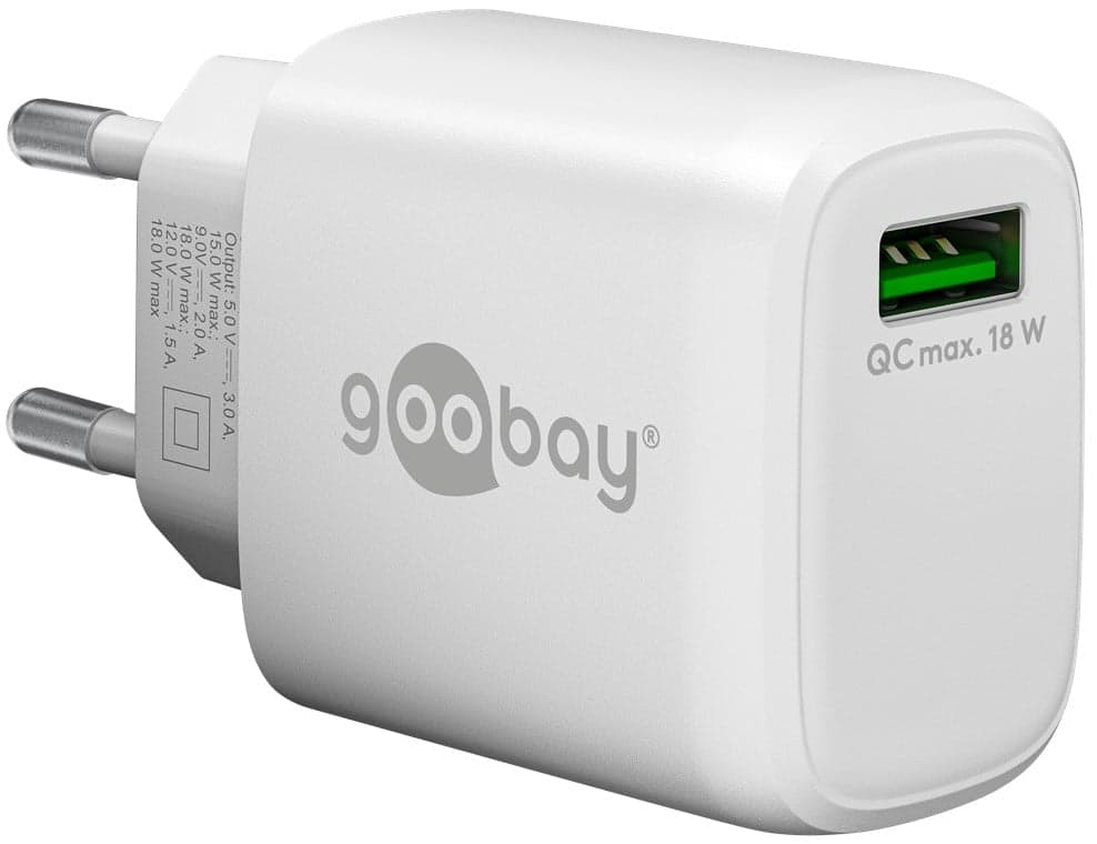 Caricabatterie USB QC 3.0 18W Bianco - Goobay IPW-USB-QB18W
