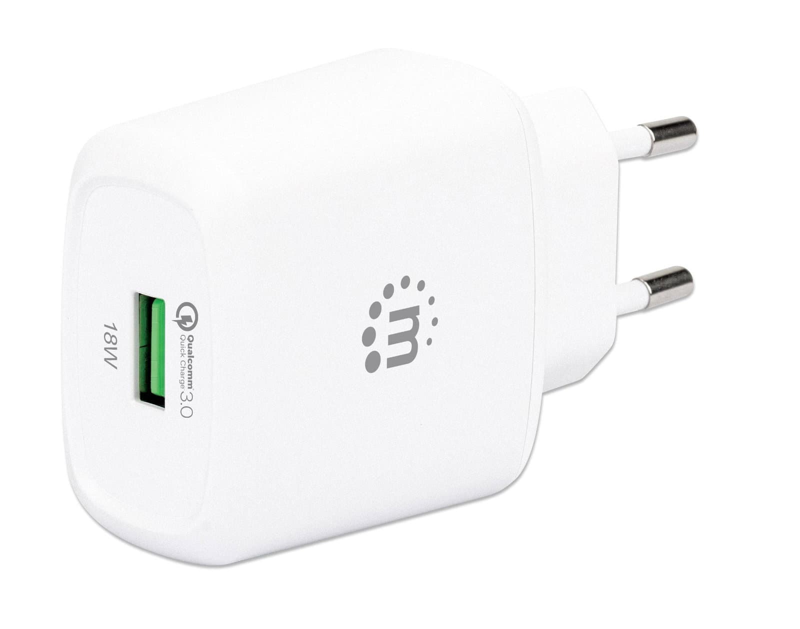 Caricatore USB da Muro QC3.0 18W Quick Charge Bianco - Manhattan IPW-USB-QC3WH